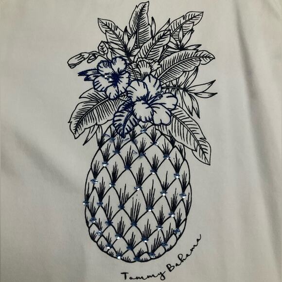 Tommy Bahama White Long Sleeve Top with Pineapple Sequin Design Size Small - Picture 10 of 11